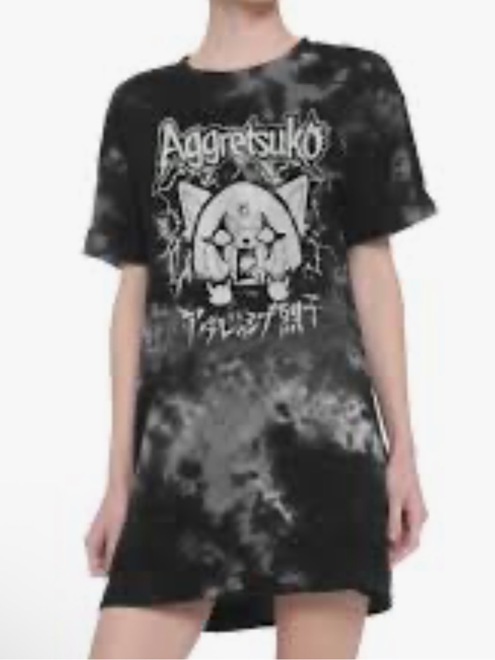 Aggretsuko Black Tie-Dye Graphic Tee Dress Hot Topic Sanrio New Dress